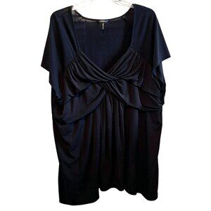 Daisy Fuentes Womens Black Draped Front Tunic Top 3X Onyx Liquid Knit Polyester